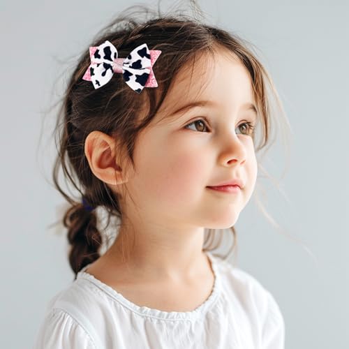 4Pcs Hair Bow Clips Cute Cow Print Hair Accessories for Women Girls Cow Print Birthday Party Ribbon Hair Decoration Gift Cowgirl Princess Cow Hair Barrettes for Little Kids Teens