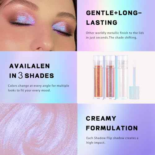 Liquid Glitter Eyeshadow,Vibrant Color Shifting Holographic Eyeshadow Long Lasting Liquid Eyeshadow Smooth and Creamy Glitter Eyeshadow Highly Pigment Iridescent Makeup 0.14 Fl Oz (03, 0.14)