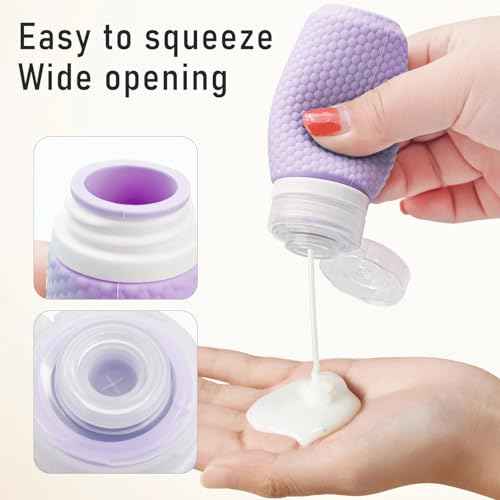 2 oz Travel Bottle Silicone Small Liquid Travel Containers 2 Pack Leak Proof TSA Approved Bottles On The Go Size Traveling Kit for Toiletries Shampoo Body Wash Skincare Lotion Women - Leather Purple