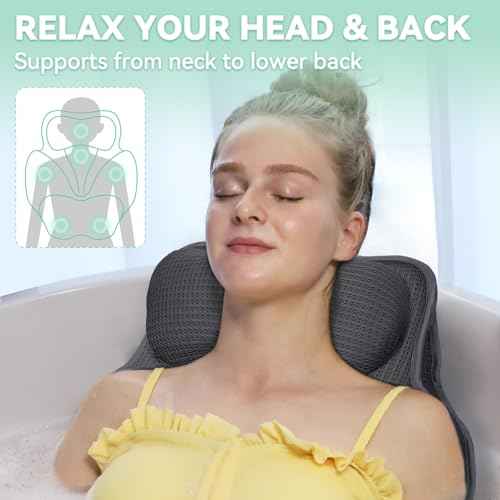 Bath Pillows for Tub - Luxury Bathtub Pillow Neck, Head, Back Support, Soft 4D Mesh Fabric and Non-Slip Suction Cups & Quick Dry, Comfort Fits All Tubs, Relaxation Spa Gift, Grey