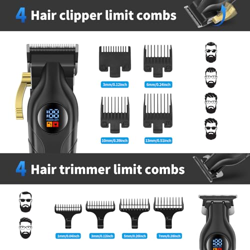 HIENA PRO Professional Cordless Hair Clipper for Men, Beard Trimmers, Electric Foil Shavers and Nose Hair Trimmer Set, Rechargeable Barber Clipper and Hair Cutting Grooming Kit