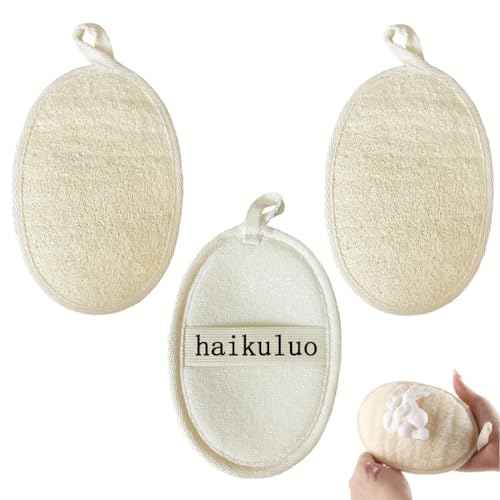 Natural Loofah Exfoliating Body Scrubber,Bath Shower Loofah Sponge for Women and Men,Made with Biodegradable Shower luffa Sponge,for Face and Body That Gets You Clean(3 PC)