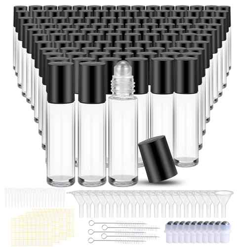 150 Pcs Essential Oil Roller Bottles 10 ml Leakproof Empty Glass Roll on Bottles with Stainless Steel Roller Balls with 20 Funnels 20 Droppers for Travel Perfume Essential Oil