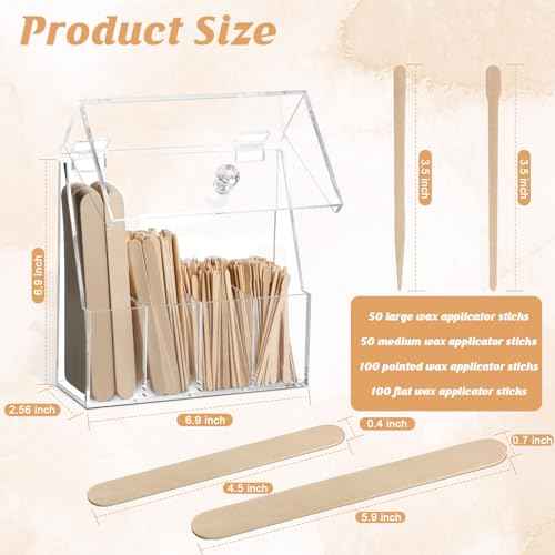 300 Pcs Wood Wax Applicator Kit 4 Style Wax Applicator Sticks with 4 Compartments Waxing Sticks Organizer Small Medium Large Waxing Applicators Waxing Sticks Assorted for Body Legs Face Nose Eyebrows