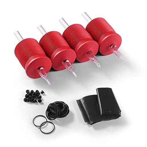 1.25 Inch Ultra Premium Red Soft Silicone Grip w/Long Clear Disposable Tubes & Tips- 15 Pack, Diamond Tip (14DT)