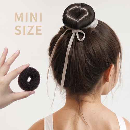 FANDAMEI Hair Bun Maker for Kids, 4PCS Donut Bun Maker Small with 4PCS Extra Small Hair Buns Kit. Ballet Hair Bun Maker for Kids, Hair Bun Set with Elastic Hair Ties, Hair Pins.(Brown)