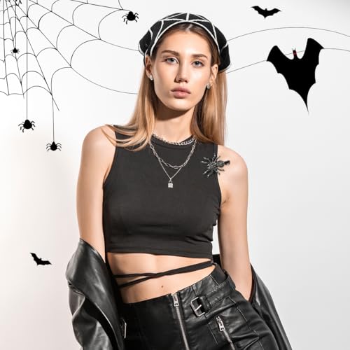 Gothic Cotton Headbands for Women, Spooky Crochet Bandana Knitted Headband with Gothic Hair Accessories Halloween, Wicked Hair Spider Rhinestone Barrettes Triangle Scarf Alternative Accessories