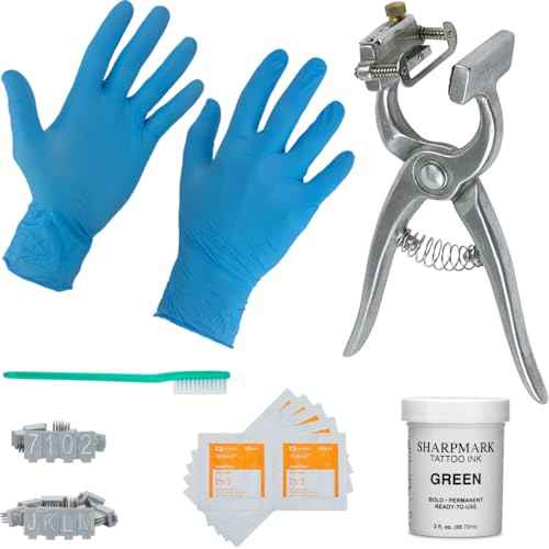 BOCCS Standard Plier Tattoo Kit with 3/8" Digits and Numbers, Nitrile Gloves, Ink and More. For Identification of Sheep, Pigs, Goats, Rabbits, Livestock. Holds 4 Digits