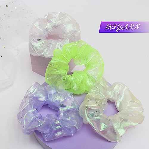 4Pcs Light Up Scrunchies Halloween Hair Tie, LED Neon Hair Accessories for Women & Girls, Glow in the Dark Party Supplies Sleepover Party Favor Rave Accessory