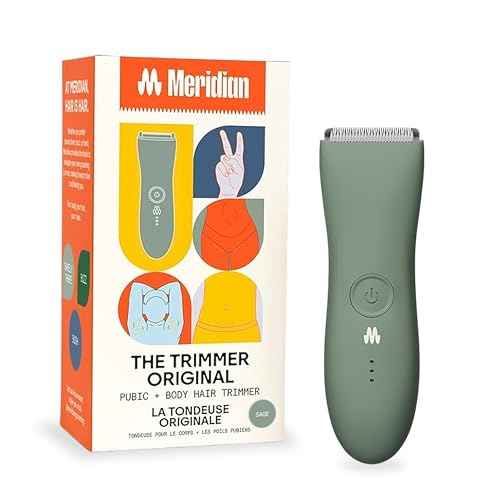 MERIDIAN The Trimmer Original - Body Hair Trimmer for Men, Electric Shaver for Pubic Hair, Chest, Legs & Bikini, Waterproof & Rechargeable, Sage