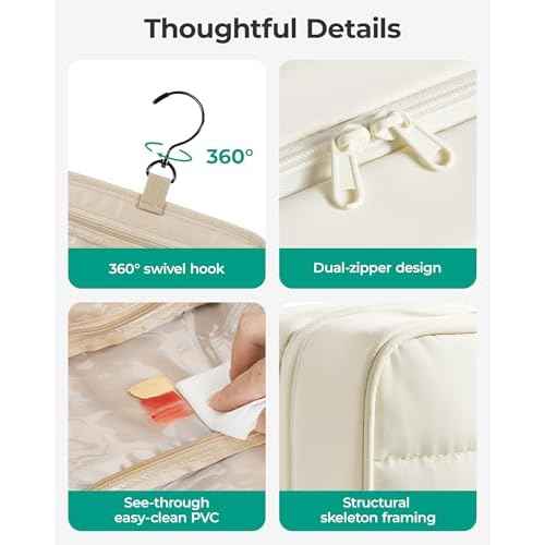 BAGSMART Travel Toiletry Bag for Women, Hanging Travel Bag for Toiletries, Puffy Makeup Cosmetic Bag Organizer, Carry-on Travel Accessories Essentials, Camel