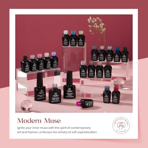 beetles Gel Polish Kit, Nude Gray Pink Blue Burgundy Glitter Gel Polish Set Modern Muse Collection with 3Pcs Base Matte Glossy Top Coat Soak off Uv Gel for Women