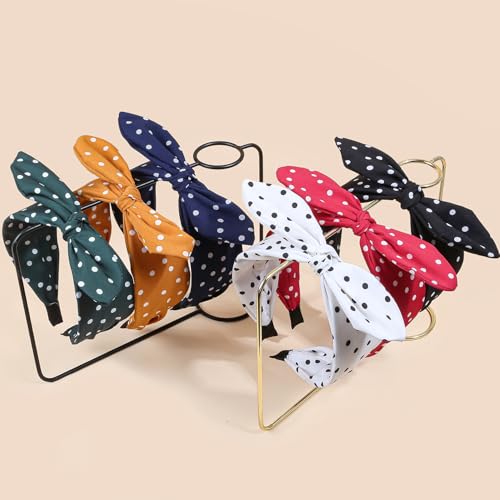 6pcs/set Polka Dot Bow Headbands Vintage Retro Bunny Ears Hair Hoop Wide Knot Style Hairband Fashion and Versatile Hair Accessories for Women Girl
