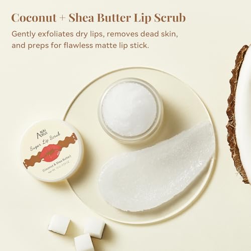 ANAI RUI Coconut Lip Scrub & Lip Mask Set with Shea Butter, Lip Scrubber Exfoliator Enriched with Vitamin E, Sugar Scrub for Dry Lips, Hydrating Lip Mask for Overnight Use, Christmas Gifts for teens