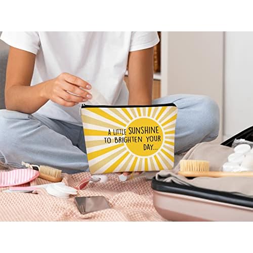 A Little Sunshine To Brighten Your Day Yellow Summer Inspirational Makeup Bag for Women, Cosmetic Bag Gift for Teen Girls,Birthday Christmas Gifts for Women Friends Mom Wife Grandma Daughter Teacher