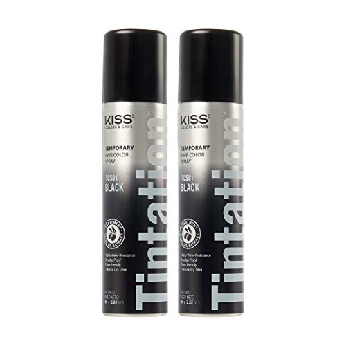 Kiss Gray Hair Concealer - Temporary Tintation Color Spray for Root Touch Up and Hair Dye 2.82 oz. 2 PACK (Black)