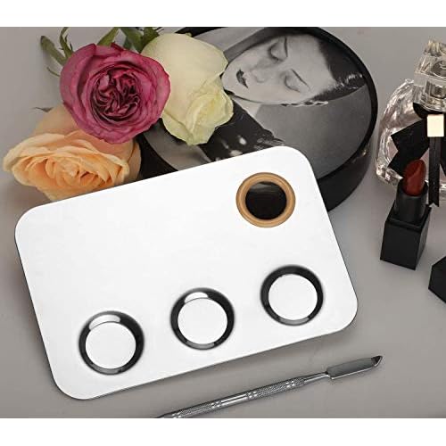 Makeup Mixing Palette, 6x4inch Stainless Steel Makeup Palette 3-well Nail-art Cosmetic Artist Mixing Palette with Makeup Spatula, Stocking Stuffers Christmas Gifts for Women
