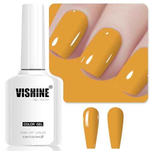 Vishine Mustard Gel Nail Polish, 1Pcs 16ml Mustard Gel Polish Yellow Color Nail Polish Gel High Gloss Soak Off U V Gel Nail French Nail Manicure Salon DIY L267