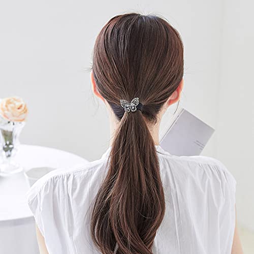 6Pcs Korean Fashion Scrunchies Rhinestone Crystal Butterfly Hair Ties Three Layers Hair Bands Accessories for Women Girls Ponytail Holder mix colors