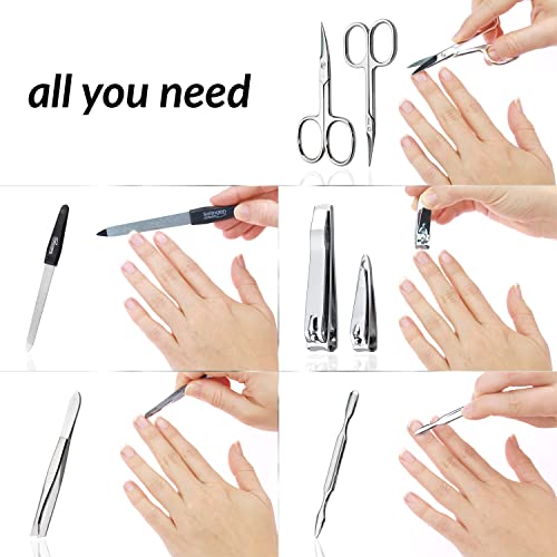 Manicure Set Solingen Made in Germany - 7 Piece Exclusive Finger & Toe Nail Clippers Kit for Women and Men in Real Leather Case, Color Blue