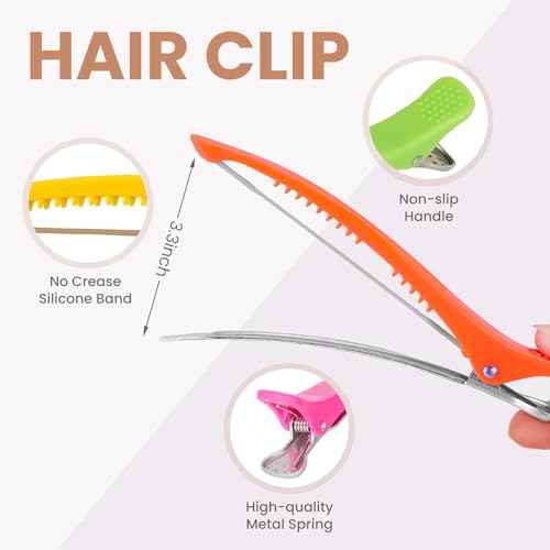 12PCS Hair Clips for Styling - No Crease Hair Clips for Women - Non Slip Duck Billed Hair Roller Clips with Silicone Band - Salon Hair Sectioning Clips