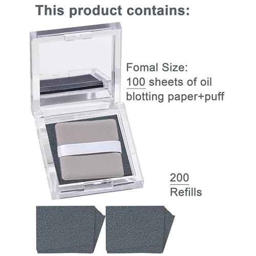 Oil Blotting Paper with Powder - 300 Sheets with Mirror, Puff & Refills, Absorbs Excess Face Oil, Controls Shine, Gentle for Makeup Use
