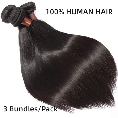 ANGIE QUEEN Peruvian Virgin Hair Straight Hair 3 Bundles 20 18 16 Inch 100% Unprocessed Human Hair Extentions Wefts Quick Weave Straight Hair Bundles Nature Black Color