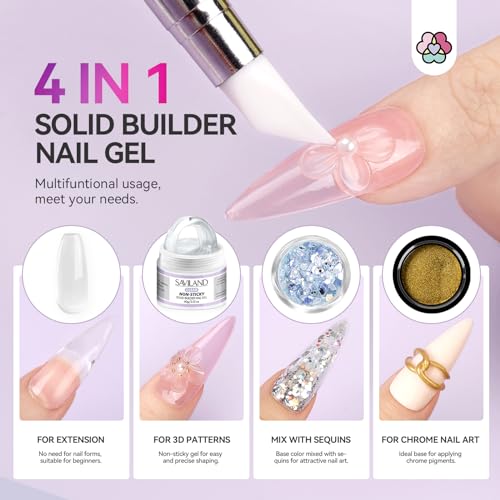 SAVILAND Solid Builder Nail Gel - 60g Large Capacity 3D Nail Gels Sculpting Gel for Art Non-Sticky Hand Carving Glue Extension with Sequins Chrome Powder DIY Salon Home