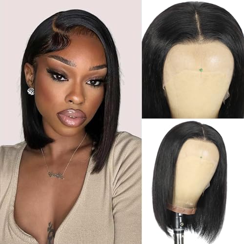 Bob Wig Human Hair 13x6 Hd Transparent Wigs Human Hair Pre Plucked With Baby Hair Glueless Wigs Human Hair 180% Density Straight Frontal Lace Wigs For Women Natural Color 16 Inch