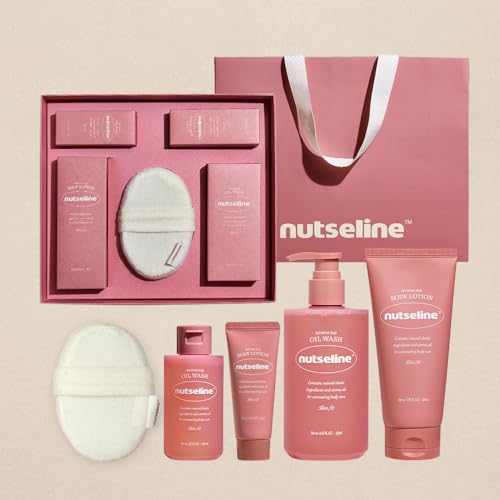 [AROMA NUT] Natural Body Care Gift Set ? Korean Skincare Firming Oil Wash 315ml + Body Lotion 200ml + Travel Sizes + Body Sponge | Moisturizing, Aromatherapy Spa Kit