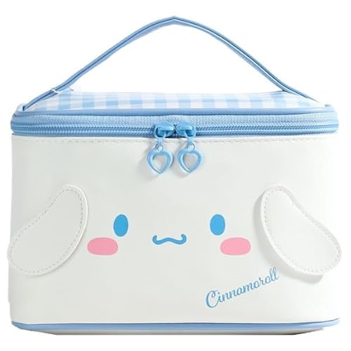 Cinnamoroll PU Cosmetic Bag Makeup Pouch Travel Portable Vanity Case Organizer with Handle - White