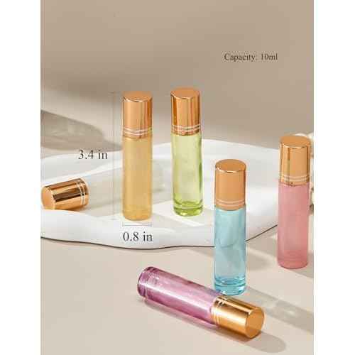 Qeuly 10ml Roll on Bottles - 6 Color Essential Oils Bottles, Thick Glass with Stainless Steel Roller Balls, Empty for Aromatherapy, Perfumes and Lip Balms