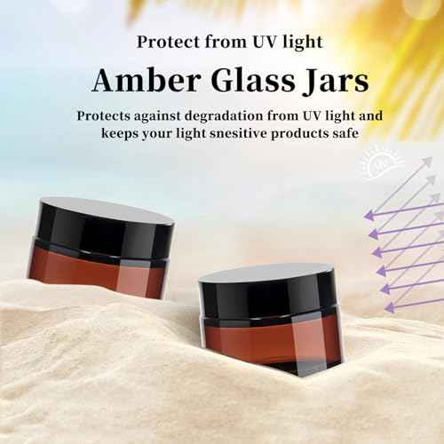 TUZAZO 1oz Glass Jars with Lids, 4 Pack Small Amber Glass Jars with Inner Liners & Stickers Refillable Empty Cosmetic Containers for Creams, Lotions, Body Butters, Powders