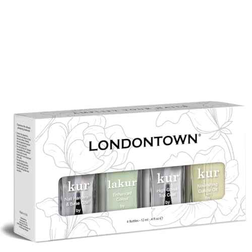LONDONTOWN All the Sage Mani Set - Lichen (White Sage Green) lakur Nail Polish, Nourishing Cuticle Oil, High Glossy Top Coat for Shiny Glossy Finish, and Nail Hardener & Base Coat, 0.40fl oz