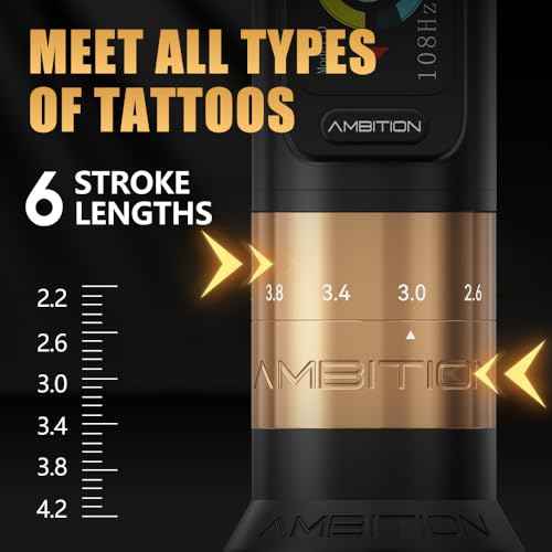Ambition Seher Wireless Tattoo Machine with 6 Strokes Length 2.2mm-4.2mm Rotary Tattoo Gun Cartridge Pen with 2400mAh Touch Buttons LED Digital Display Coreless Motor for Tattoo Artist