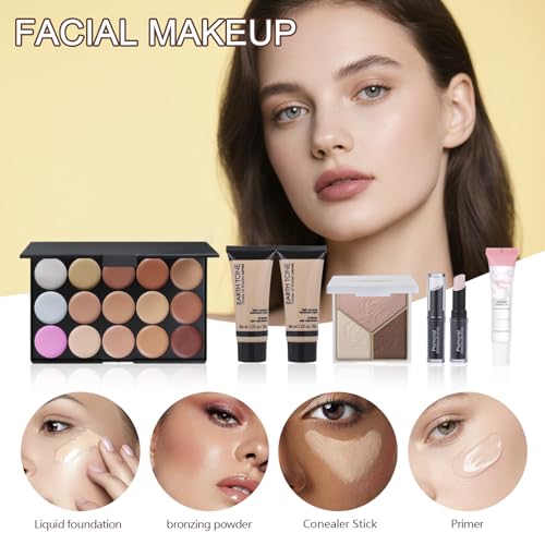 Makeup Kit For Women Girls, Makeup Set For Teens beginners, Full Makeup Kit With Everything Carrying Bag, Eyeshadow Palette, Foundation, Concealer, Lipstick, Brushes (14 & 20 Color eyeshaow Kit)