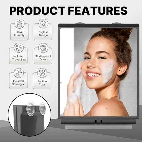 ToiletTree Products Fogless Shower Bathroom Mirror with Squeegee and Travel Bag
