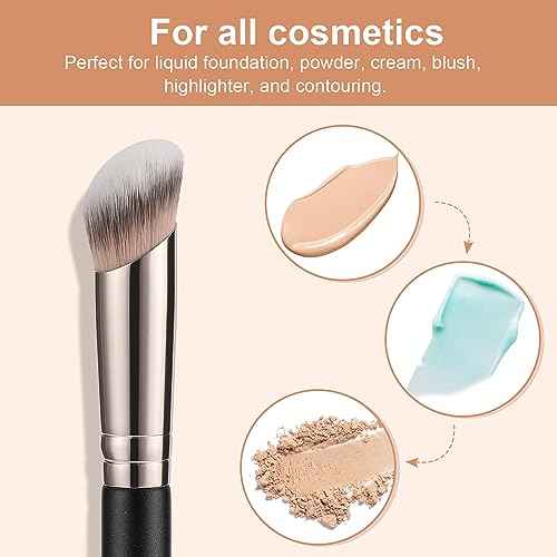 TEOYALL Foundation Contour Conceal Brush Set, 3PCS Angled Synthetic Kabuki Brush for Blending Setting Buffing with Liquid, Cream and Powder Cosmetic (170S/270S/370S)