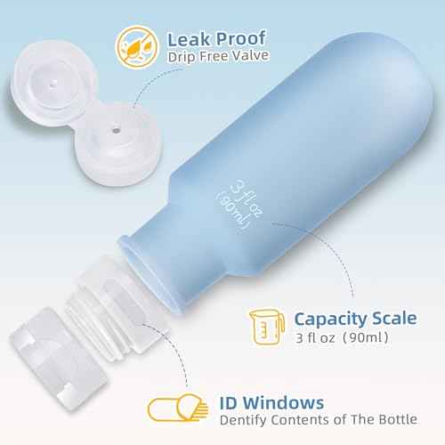 Travel Bottles for Toiletries,3oz Leak Proof Squeezable Travel Size Containers, 5 Pack TSA Approved Travel Essentials for Shampoo Conditioner,Silicone,Black Pack