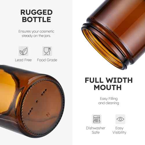 8oz Amber Glass Jars with Lids, 3 Pack Candle Jars with Blank Labels, 250g Wide Mouth | Lotion Container for Sample, Cream, Lotion, Honey, Powder, Jelly | Home & Beauty