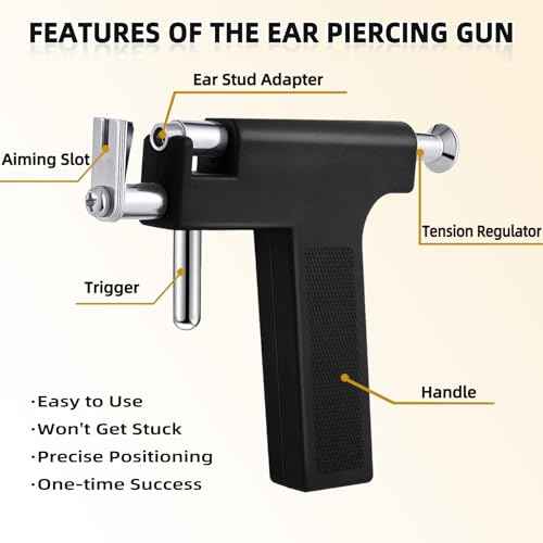 Self Ear Piercing Gun Kit with 12 Pairs of CZ Ear Stud Piercing Tools with Multi-Purpose Ear Gun for Salon and Home Use