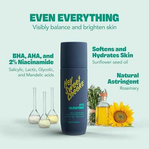 Skin Perfecting Body Blemish Treatment Lotion, AHA & BHA Glycolic Acid Body Lotion for Butt Blemish, Dark Spots, and Radiant Glow, It's Glowtime by Hey Sweet Cheeks, 6.76 oz