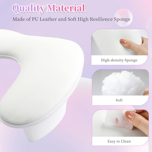 Arm Rest for Nails Tech, U Shaped Soft PU Leather Nail Arm Rest,Ergonomic Slope Angle Hand Rest for Nails Tech,Professional Salon Manicure Arm Rest Cushion (White)