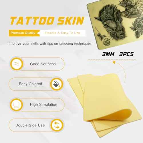 3MM Tattoo Skin - Narkysus 3Pcs Fake Skin Tattoo Practice 3MM Thick Fake Skin Blank Silicone Tattoo Practice 8x12" Double Sides Use for Beginners and Artists Tattoo Supplies