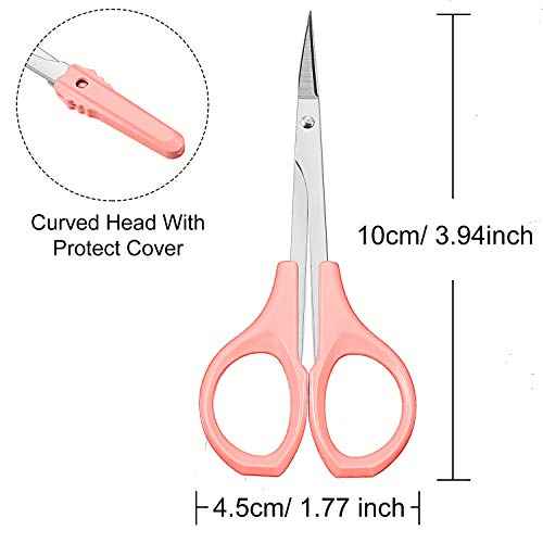 2 Pack Small Scissors 4 Inch Curved Eyebrow Beauty Stainless Steel Trimming Scissors for Eyelash Facial Nose Hair(Pink)