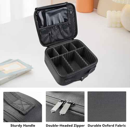 Travel Makeup Bag Makeup Cosmetic Train Case Organizer Portable Storage Bag with Adjustable Dividers for Cosmetics Makeup Brushes Toiletry Jewelry Black