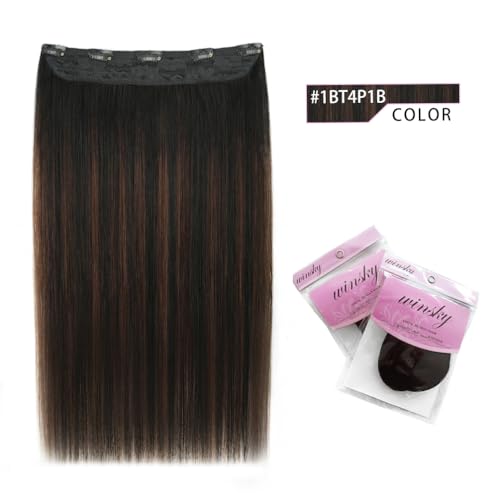 Winsky Hair Extensions Real Human Hair - One Piece Brown Balayage Remy Hair Extensions Clip on 90gram for Women (20inch, #1BT4P1B)