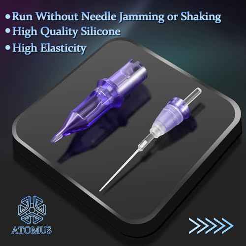 ATOMUS 20pcs Tattoo Cartridge Needles 1203RL Purple Tattoo Needles for Tattoo Gun Pen Liner Pattern with Disposable Skull Ink Cups for Pen Rotary Machine Tattoo Supplies (3RL)