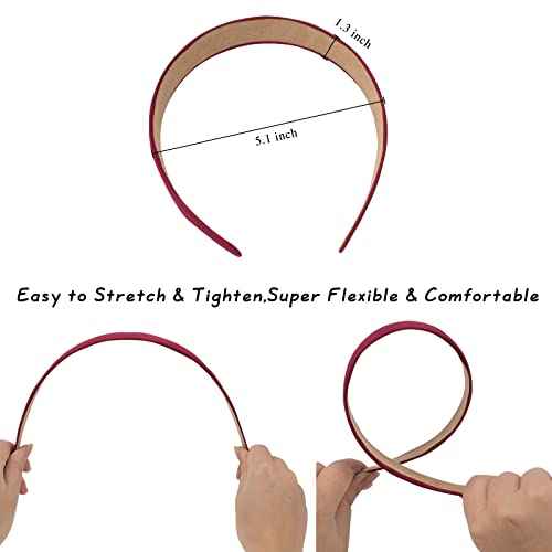 Wecoe 10 Pack Satin Headbands 1.3 Inch Wide Red White Black Pink Purple Headband Women Girls Non Slip Fashion Hair Bands Diy Holiday Costume Accessories Diademas Coreanas Para Mujer