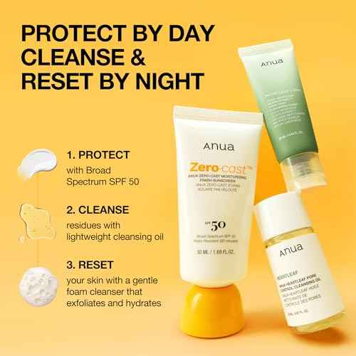 Anua Sun-Ready Travel Kit, Zero-Cast Sunscreen & Cleansing oil & Face Wash. Korean Sunscreen with Mini Size Double Cleansing routine ,Korean Skincare Set